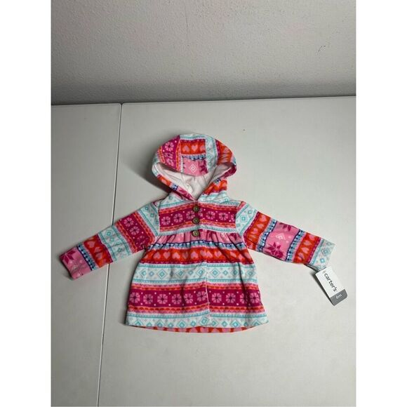 NWT Carter's 6M Baby Girls' Printed Fleece Cardigan Hooded Button Down - Picture 1 of 7